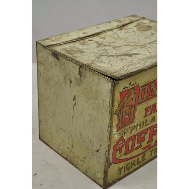 Late 19th Century Late 19th Century Bonsor's Famous Philadelphia Coffee Tin Metal Storage Bin Tickle the Taster For Sale - Image 5 of 12
