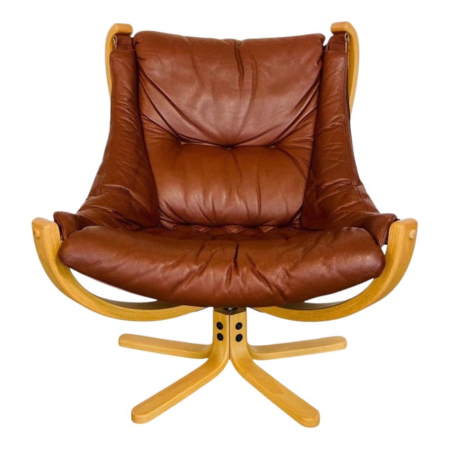 Vintage Danish Svend Skipper Swivel Lounge Chair in Cognac Leather, 1970s For Sale