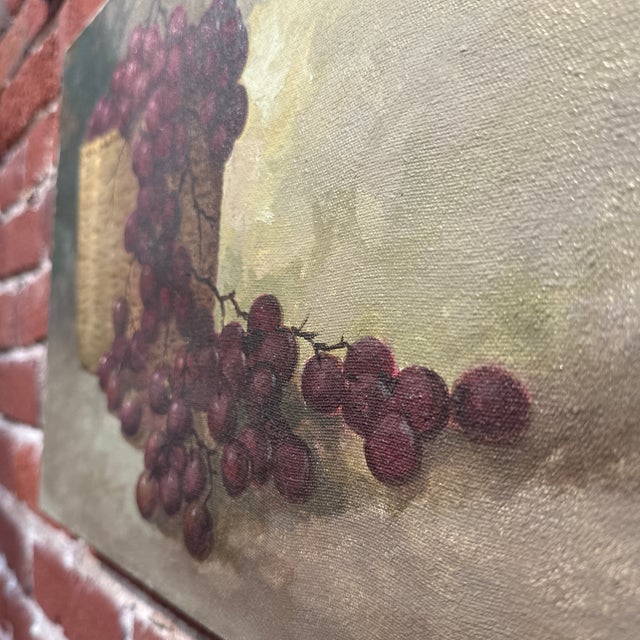 Still Life Painting of Grapes in Basket 1966 For Sale - Image 4 of 8