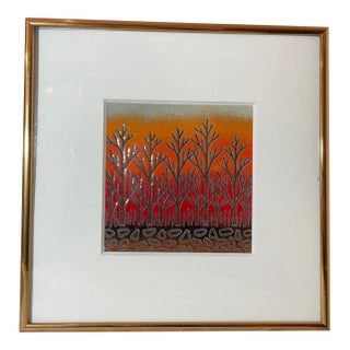 Vintage Signed Korean Relief Enameled Copper Landscape Painting Wall Art 2 For Sale