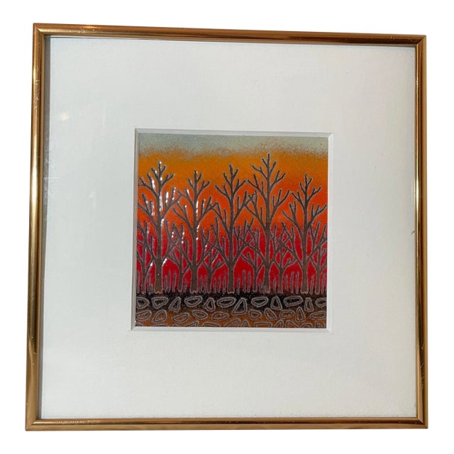 Vintage Signed Korean Relief Enameled Copper Landscape Painting Wall Art 2 For Sale