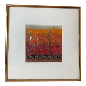 Vintage Signed Korean Relief Enameled Copper Landscape Painting Wall Art 2