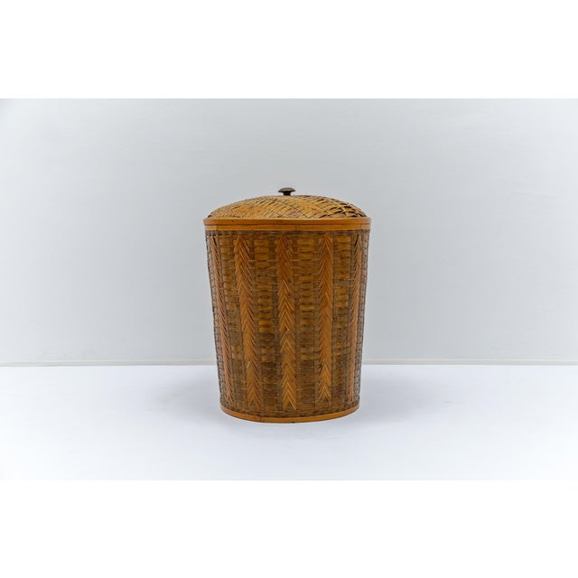 Japanese Bamboo Wicker Basket with Lid, 1950s For Sale - Image 9 of 9