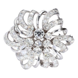 Early 20th Century 18k White Gold Hexagonal Brooch With 8cts of Diamonds For Sale
