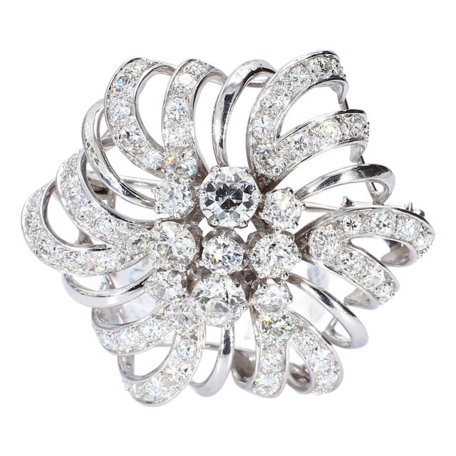 Early 20th Century 18k White Gold Hexagonal Brooch With 8cts of Diamonds For Sale