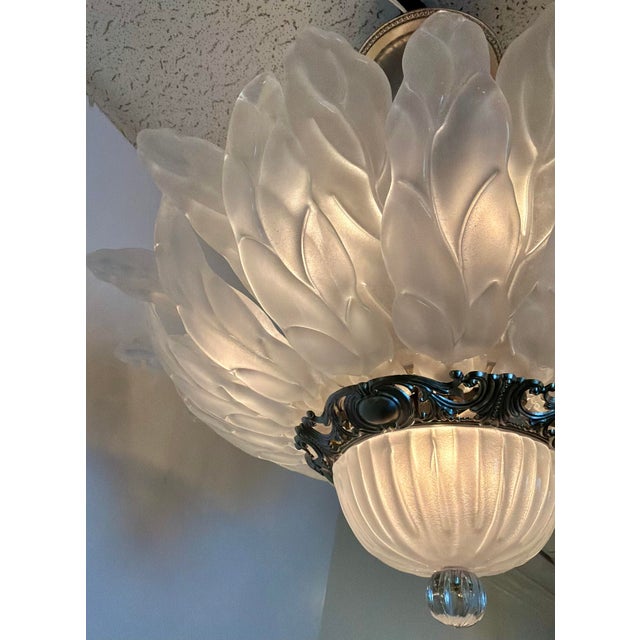 Murano Myran Allan Luxury Lighting Vintage Italian Satin Glass and Silver Semi Flush Mount/Chandelier For Sale - Image 4 of 6