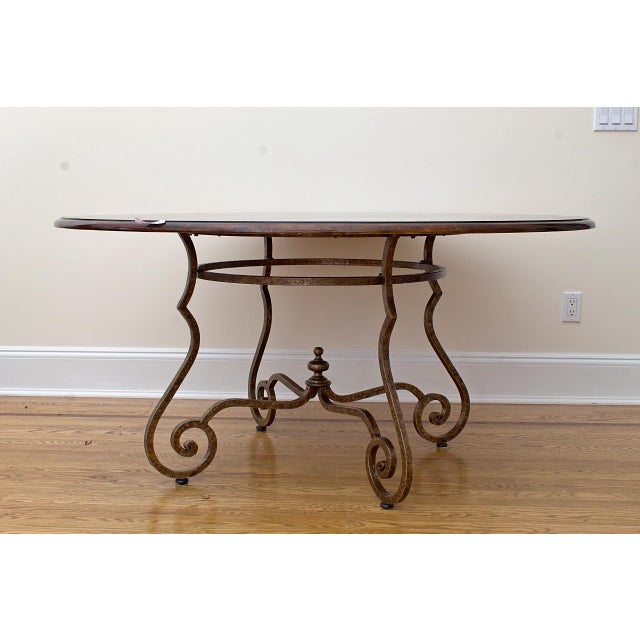 Wood 1990s Vintage Round Dining Table With Iron Base For Sale - Image 7 of 10