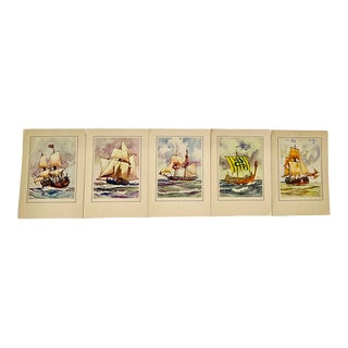 Gordon Grant Nautical Maritime Ship Watercolor Matted Prints-Set of 5 For Sale