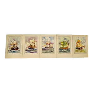 Gordon Grant Nautical Maritime Ship Watercolor Matted Prints-Set of 5