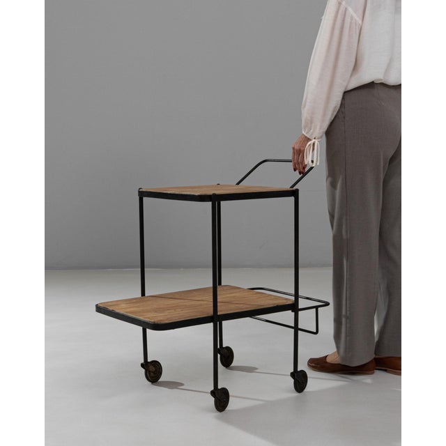 1950s French Two-Tier Metal and Wood Bar Cart With Bottle Holder For Sale In Greensboro - Image 6 of 18