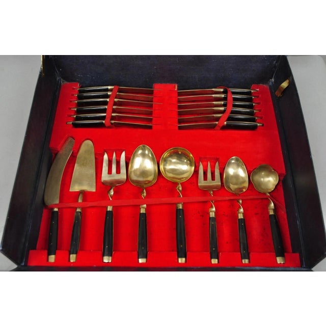 Vintage Bangkok Jewels Bronze Brass & Celluloid Flatware Set in Case - 130 PCS For Sale In Philadelphia - Image 6 of 18