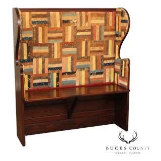 Antique American Quilted Back Pine Settle Bench For Sale