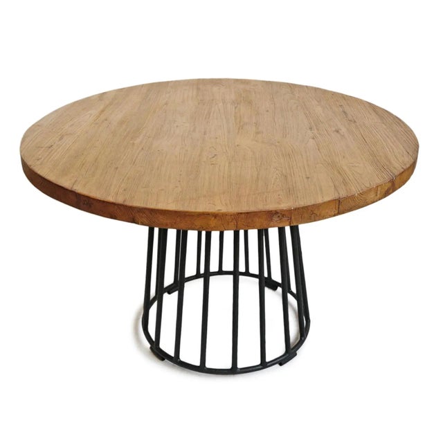 Modern Round Teak & Iron Dining Table For Sale - Image 4 of 7