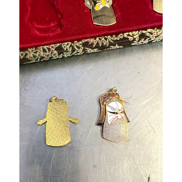 1950s Peking Chinese Enamel Cloisonne' Opera Mask Pendants in Box Set of 10 For Sale - Image 5 of 6