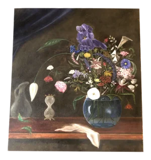Original Vintage Still Life Painting With Vase of Flowers Realism