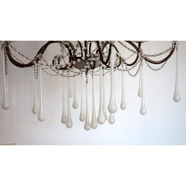 Metal and Murano Glass Six-Light Drop Chandelier, 1950s, in Very Good conditions. Designed 1950 to 1959 I have official...