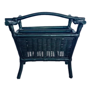 1970s Vintage Bent Bamboo and Woven Wicker Chinoiserie Magazine Rack