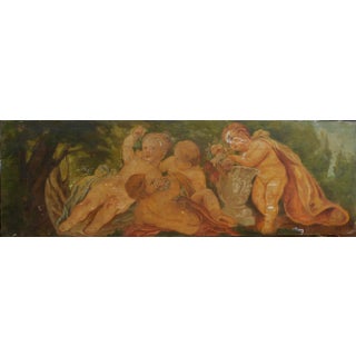 Antique Putti in the Forrest Hand Painted Wood Panel From Umbria Italy (Angels) For Sale