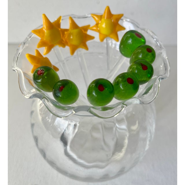 Green Vintage Blown Glass Martini Olive Picks & Sun Swizzle Sticks-Set 11 For Sale - Image 8 of 8