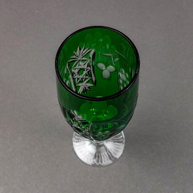 Mid 20th Century Ajka Marsala Cut to Clear Crystal Champagne Flutes Glasses- Set of 5 For Sale In Miami - Image 6 of 7