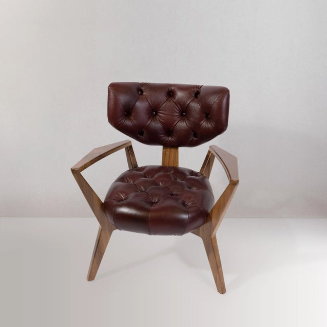 2020s Mid-Century Modern Ash Solid Wood Burgundy Leather Kendall Chair For Sale - Image 5 of 8