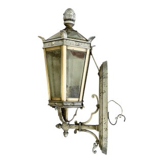 Vintage Classic Style Beveled Glass Pewter & Brass Finish Outdoor Wall Light For Sale