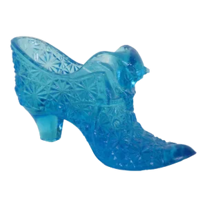 Vintage Fenton Blue Turquoise Daisy and Button Glass Slipper Shoe Figurine