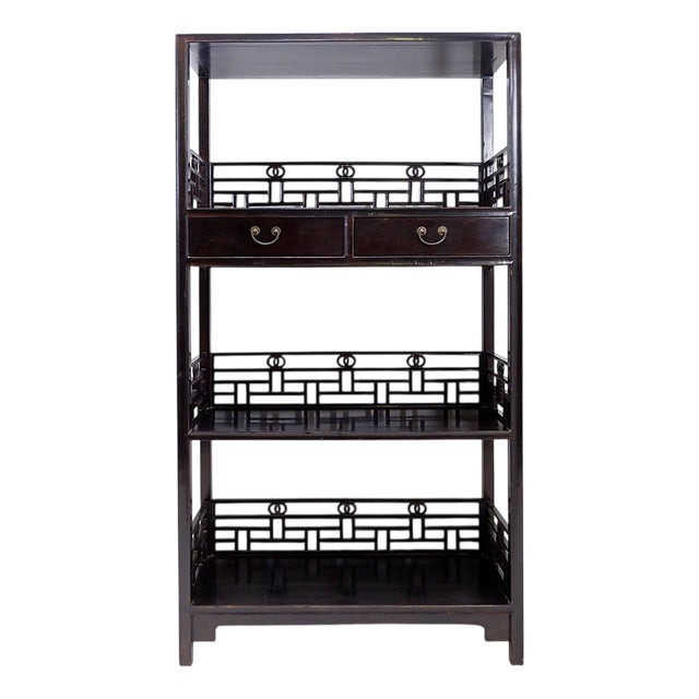 Vintage 20th Century Chinese Four-Tier Lacquered Wood Bookcase For Sale