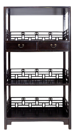 Vintage 20th Century Chinese Four-Tier Lacquered Wood Bookcase