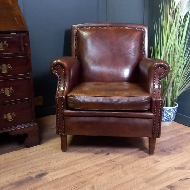 Art Deco Sheep Leather Club Armchair, 1950s For Sale - Image 15 of 15