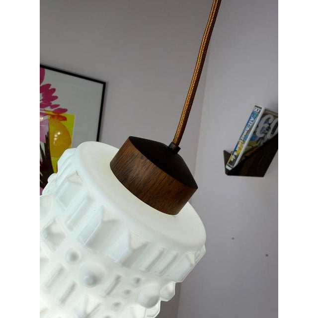 Wood Pendant Lamp in Structured Glass and Teak, Denmark For Sale - Image 7 of 11