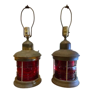 1940s Brass Nautical Ship Lantern Table Lamps - a Pair