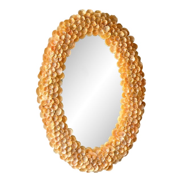 Antique Oval Wall Mirror With a Handmade Shell Frame For Sale