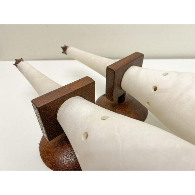 Alabaster Torchiere Wall Lamps, Italy, 1970s, Set of 2 For Sale - Image 6 of 12