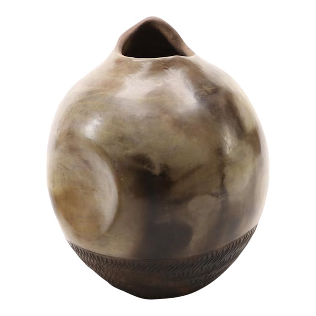 Polo Ramirez Round Clay Pinched Bulb Vase For Sale