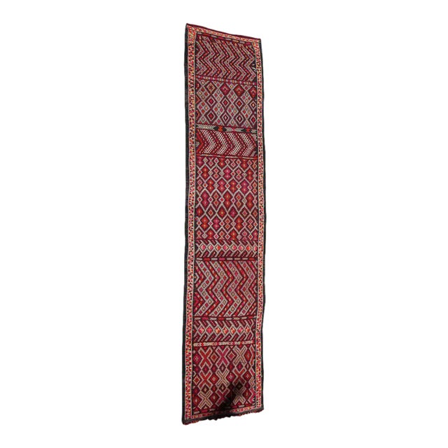 Vintage Moroccan Tuareg Tribal Runner Rug, Geometric Wool and Cotton, 1950s For Sale