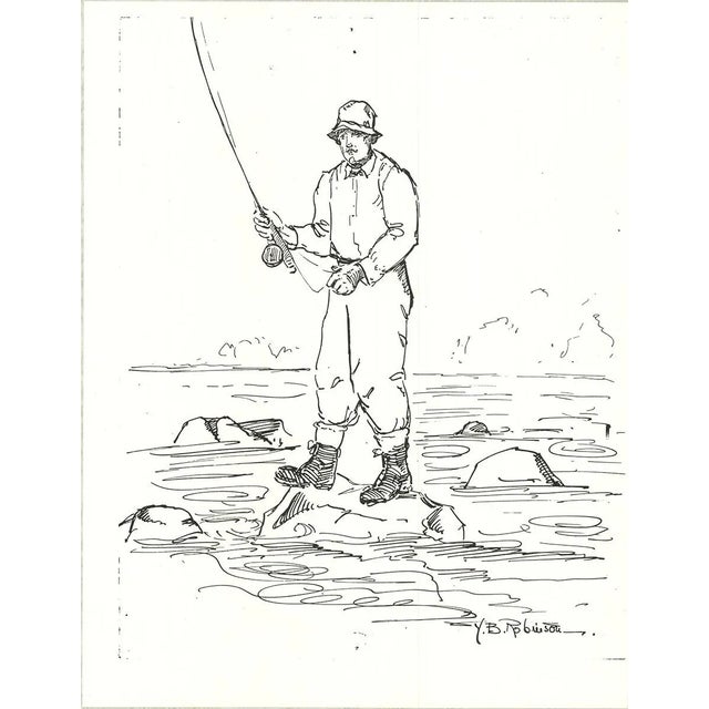 Late 20th Century Y.b.r Fisherman Lithograph For Sale