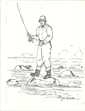 Late 20th Century Y.b.r Fisherman Lithograph