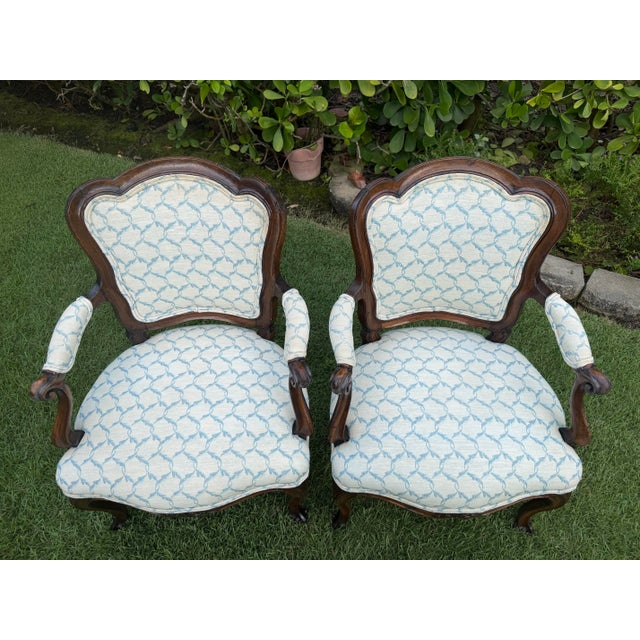 White Antique French Louis XV Style Walnut Bergère Armchairs, a Pair For Sale - Image 8 of 18