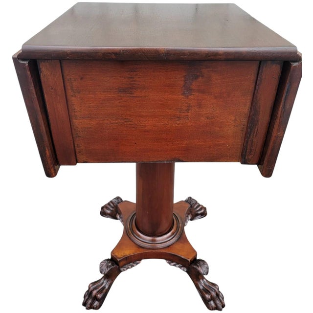 Brown 19th Century Mahogany Empire Drop Leaf End Table Hand Carved For Sale - Image 8 of 14
