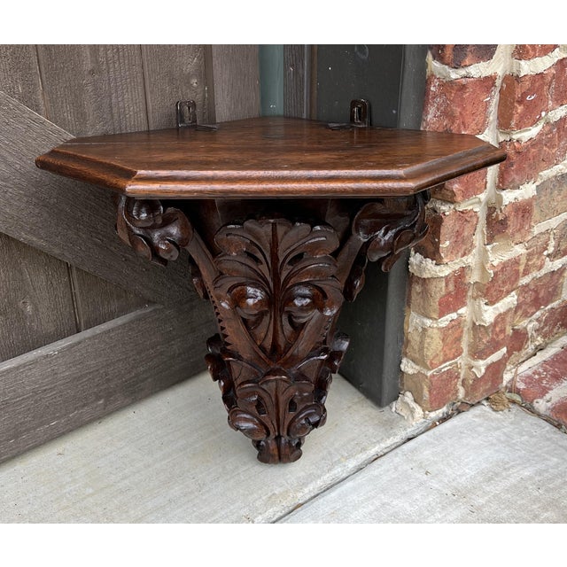 Antique French Corner Corbel Wall Shelf Hanging Wall Decor Carved Oak
