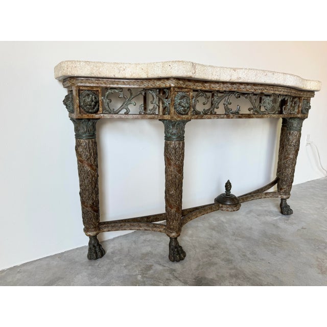 Vintage Maitland Smith Bronze and Metal Console Table With Stone-Top/ Sold For Sale - Image 4 of 12