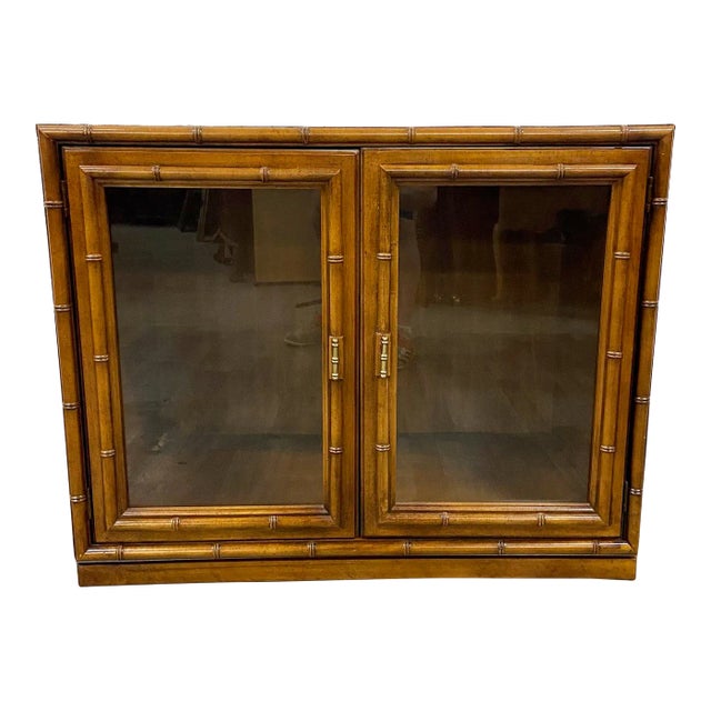 Vintage Faux Bamboo Lighted Bar Cabinet Server Buffet Sideboard For Sale
