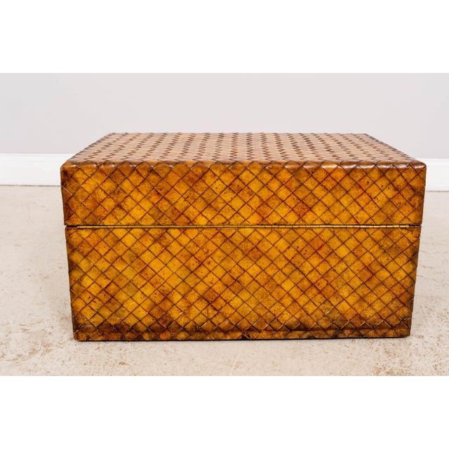 Animal Skin Maitland Smith Woven Leather Wrapped Lidded Chest Trunk For Sale - Image 7 of 10