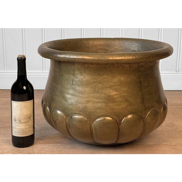 - Original Early Italian Brass Planter - Nicely Tarnished with Wonderful Scalloped Bottom - Flared Rim with Open Interior...