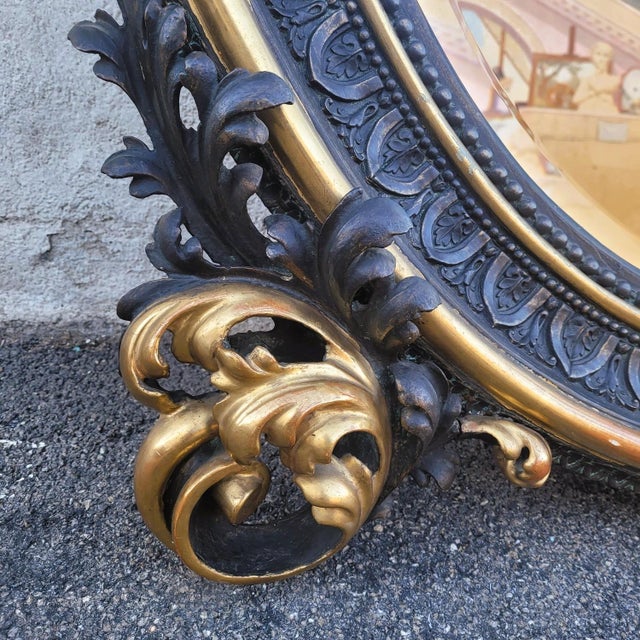 Black 19th Century Large Mirror in Gilded and Carved Wood For Sale - Image 8 of 18