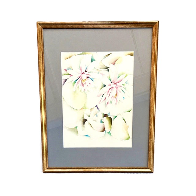 Original Watercolor of Water Lilies — Framed Floral Painting, Artist Unknown A serene and beautifully rendered original...