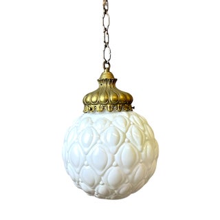 Regency Style White Milk Glass Hanging Lamp, 1960s For Sale