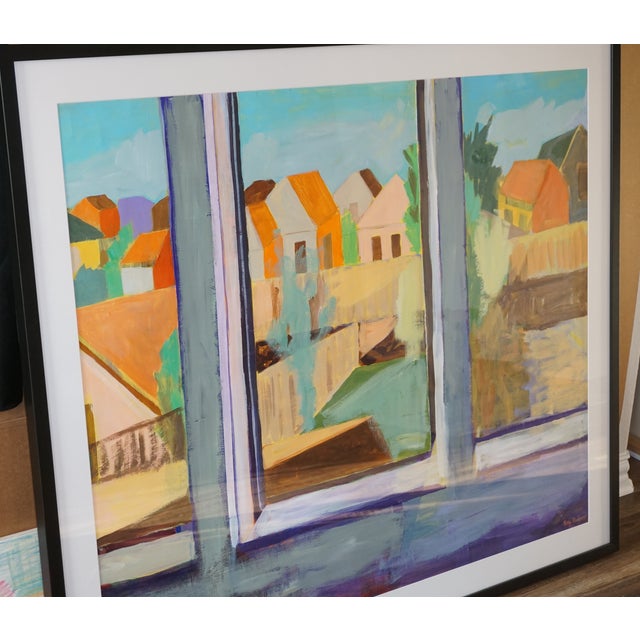 2020s Expressionist Pastel Colored Landscape of Rooftops Out a Window. For Sale - Image 5 of 9