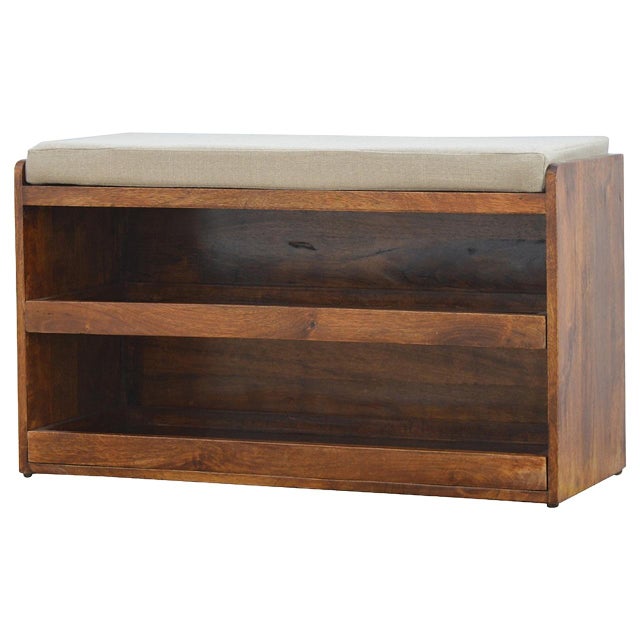 This shoe storage bench cabinet combines utility and understated elegance. Built from 100% solid mango wood with a soft...